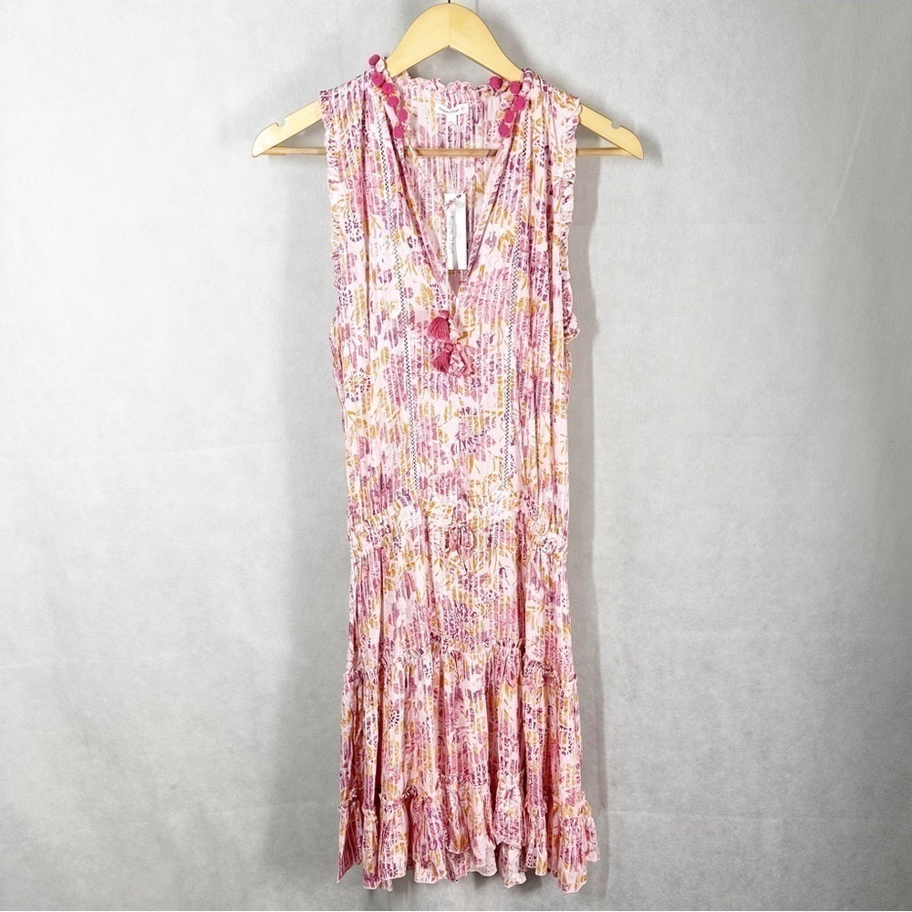 Poupette St Barth Clara Ruffled V Neck Mini Dress Size Large Pink Marigold